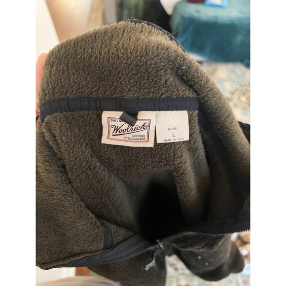 VINTAGE WOOLRICH FLEECE RIBBED CORDUROY GREEN BROWN PULLOVER MENS LARGE - Picture 2 of 8